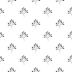 Floral Seamless pattern texture with berries branches in black and white.