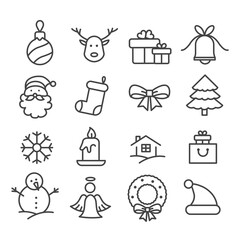 Set of cute Christmas and New Year icon. Isolated modern outline on white background