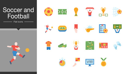 Soccer and football icons. Flat design. For presentation, graphic design, mobile application or UI.