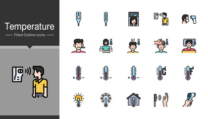 Fototapeta premium Temperature icons. Filled outline design. For presentation, graphic design, mobile application or UI.