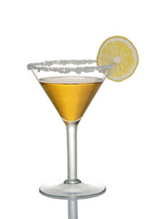 glass with a drink and a slice of lemon