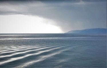 blue lake Baikal waves horizon photo