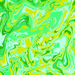 Fluid art texture. Abstract background with swirling paint effect. Liquid acrylic picture that flows and splashes. Mixed paints for interior poster. green, yellow, blue overflowing colors