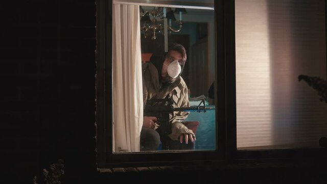 Man paranoid during pandemic with facemask