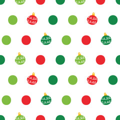 Abstract christmas balls and dots colorful vector seamless pattern background.