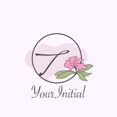 Monogram Feminine Initial T Letter Logo Concept Circle Nature Flower Vector Design