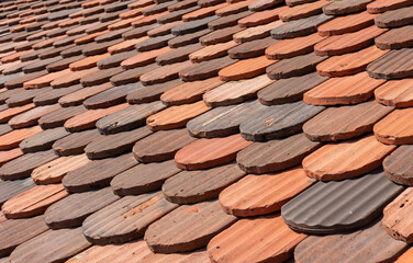 Roof tile pattern or texture close up, old swiss rooftop tiles.