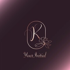 Gold Rose Feminine Initial K Letter Logo Concept Monogram Frame Nature Flower Vector Design.