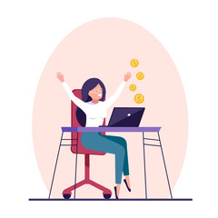 Work from home concept, A young happy woman making money on internet. Freelancer.