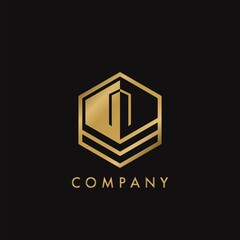 Gold Letter N Letter Logo Concept Elegance Geometrical Hexagon with negative space initial letter for Apartment Real Estate, Property, hotel and Architecture Business.