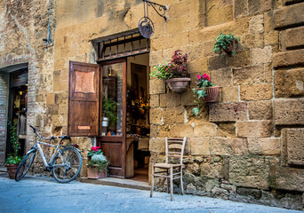 Beautiful Italian old street. Tuscany, Italy - obrazy, fototapety, plakaty
