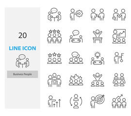 set of people thin line icons, meeting, team, business people