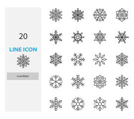 set of snowflake thin line icon, winter, snow