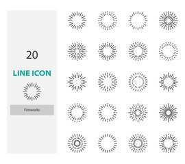 set of firework thin line icons, celebration, carnival, new year