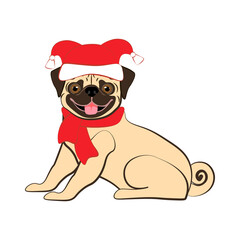 Pug dog in christmas costume vector illustration
