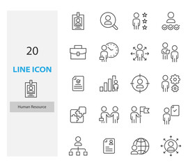 set of job thin line icons, recruitment, cv, career, hr, business people