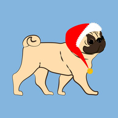 Pug dog in christmas costume vector illustration