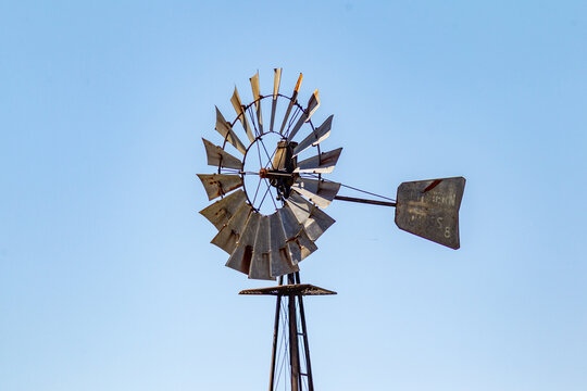 An old rustic windmill located in the southeast of South Australia on November 8 2020