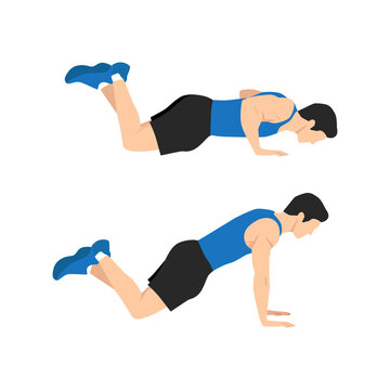Modified knee push ups exercise. Flat vector illustration isolated on white background. Workout character