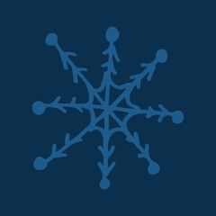 Snowflake simple doodle illusatration. Hand drawn snow element isolated on white background. Winter season, Christmas celebration