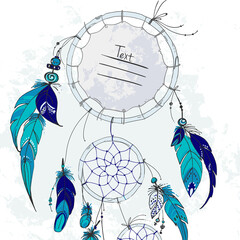 Dreamcatcher, Set of ornaments, feathers and beads. Native american indian dream catcher, traditional symbol. Feathers and beads on white background. Vector decorative elements hippie.