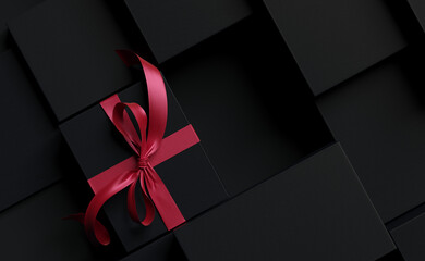Give gifts compliments concept, cosmetic product advertising with black gift box 3d rendering.