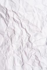 white crumpled paper texture background.