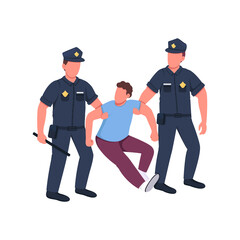 Police arresting criminal flat color vector faceless characters. Law violation regulation. Officer caught man. Crime punishment isolated cartoon illustration for web graphic design and animation