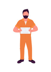Prisoner flat color vector faceless character. Legal punishment. Arrested man. Caught suspect. Criminal with placard for mugshot isolated cartoon illustration for web graphic design and animation