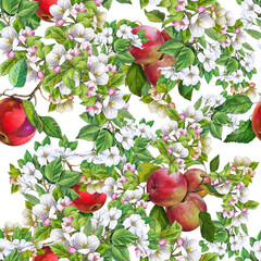 floral seamless pattern with apples and flowers