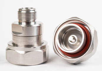 High frequency connectors component with a shiny copper nickel plating covering