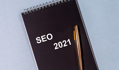 SEO 2021 year prediction and trends. acronym, search engine optimization for business promotion