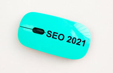 SEO 2021 year prediction and trends. acronym, search engine optimization for business promotion