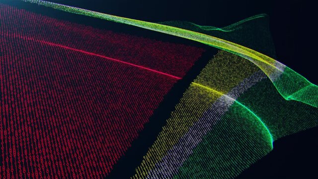 3d render. Guyana digital flag with binary code texture flies in the wind. Seamless loop.