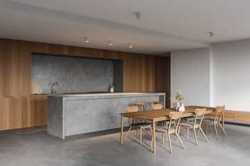 White and wooden kitchen corner with table