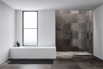 Fototapeta na wymiar White bathroom interior with tub and shower