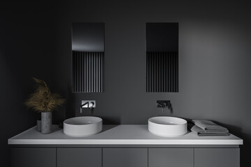 Fototapeta na wymiar Gray bathroom interior with double sink