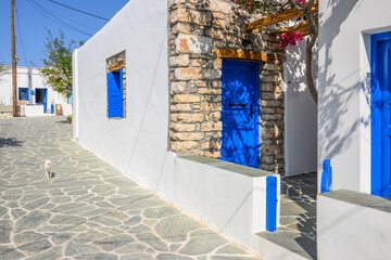 White Cycladic architecture in Chora, the capital of the island of Folegandros.