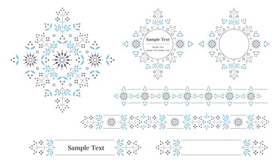 ラベル、飾り罫、タイトルなどに使える装飾用ベクターデータのデザインセット( Illustrator CC2019&JPEG)