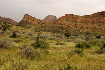 A rare thunderstorm brooding over the Naukluft Mountains in Namibia