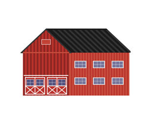 Agriculture And Farming, Barn Building Field Farmland Countryside Flat Vector Illustration