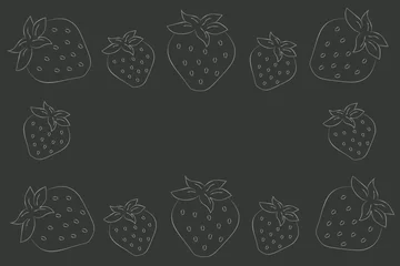 Foto auf Leinwand Strawberries drawn in chalk on a black background. Drawn frame. Empty background for text © Evgeniya