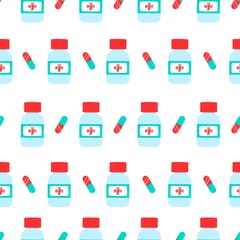 Vector seamless pattern with medical pills, medicines, tablets tablets in line style. Flat style.