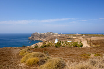 View of the Aktrotiri peninsula in the southern part of the Santorini Island. Cyclades, Greece