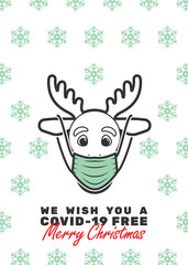 Reindeer with mask and We wish you a covid-19 free Merry Christmas text. Editable strokes. - 392589700