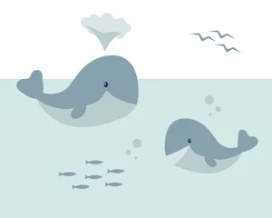 Foto op Plexiglas Schattige walvissen, vectorillustratie over de bescherming van dieren in het wild voor de ontwikkeling van kinderen. © SolaruS