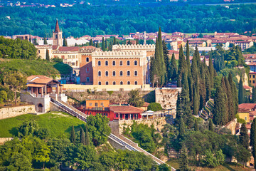 Fototapeta na wymiar Verona. Castel San Pietro on picturesque green hill in historic city of Verona view,
