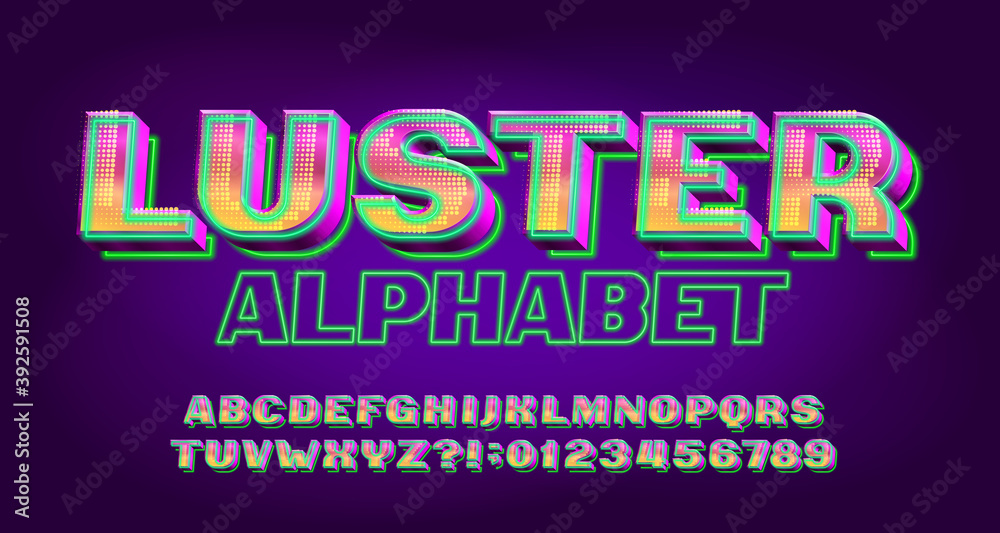 Fototapete luster alphabet font. neon light 3d letters and numbers. stock vector typescript for your typography