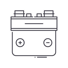 Car battery icon, linear isolated illustration, thin line vector, web design sign, outline concept symbol with editable stroke on white background.