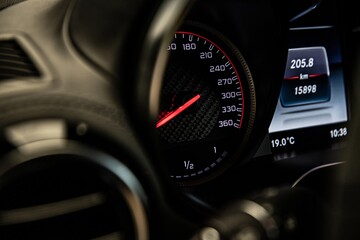 car dashboard and speedometer and other gauges